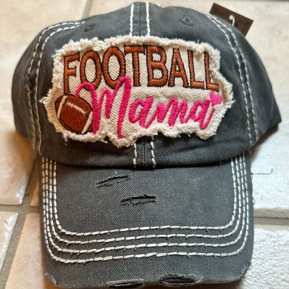 NWT KBETHOS Distressed Black Football Mama Baseball Cap adjustable closure